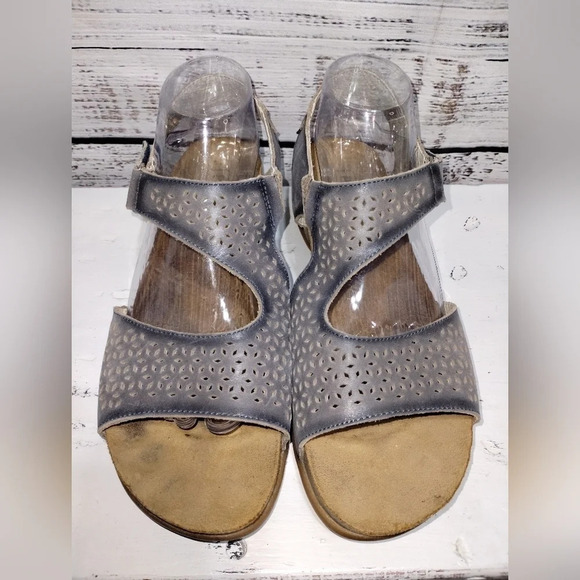 Propét Phoebe Wedge‎ Sandal Blue size 10 Support Comfort Cushion Leather - Picture 3 of 6